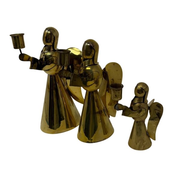 Mid 20th Century Brass Swirl Design Candlestick Candle Holders Set 3 Graduated - Picture 5 of 10